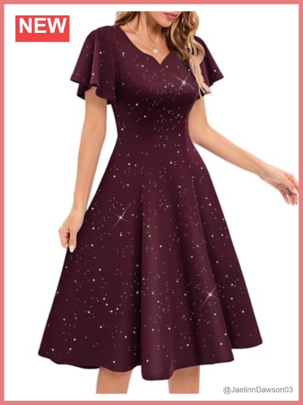 Sequin Midi Dress Sweetheart Neck Short Sleeve A-Line Cocktail Wedding Guest